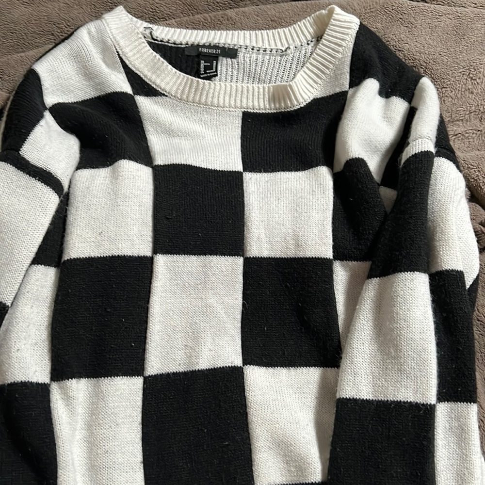 Black/white checkered cardigan sweater from forever21